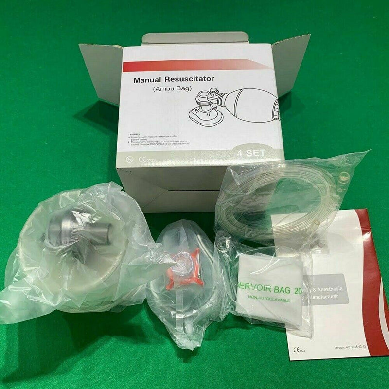 Manual Resuscitator 1500ml PVC Adult Ambu Bag + Oxygen Tube CPR First Aid kit