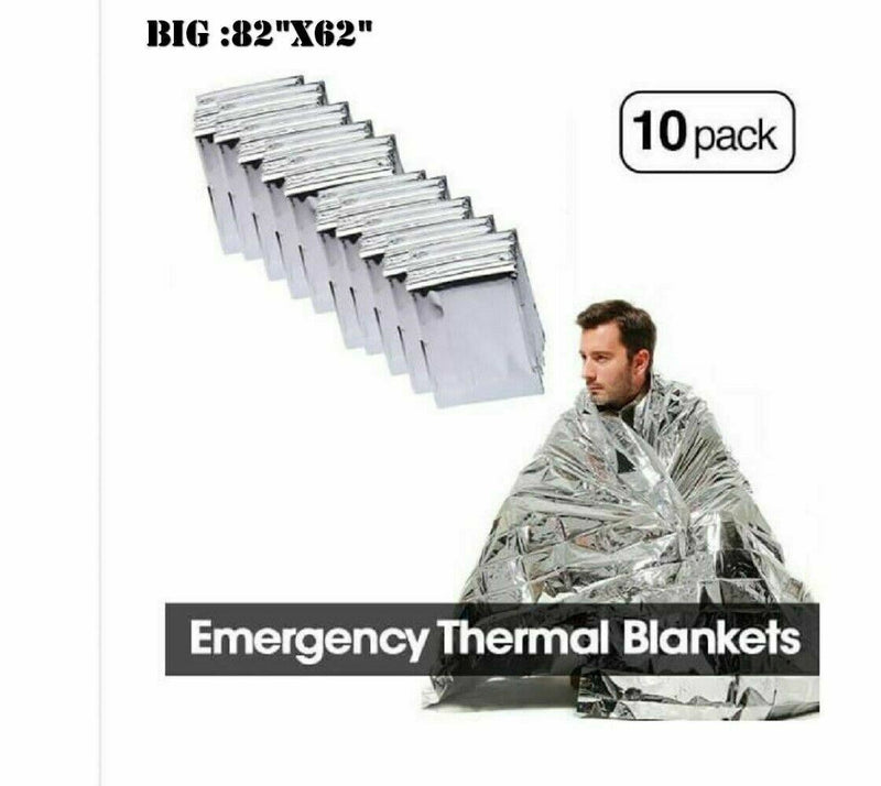 10 Pack Emergency BLANKET Thermal Survival Safety Insulating Mylar Heat 82" X62"