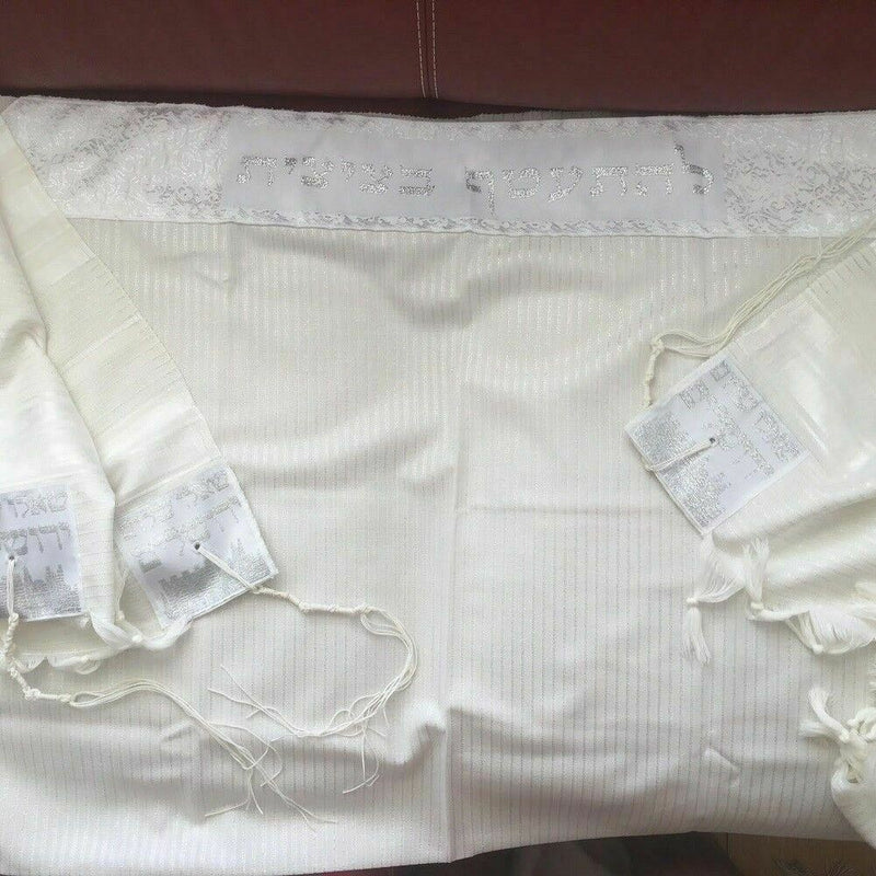 New 100% Wool Tallit Prayer Shawl Tavor White Size 55" L X 71"  Kosher Talitania