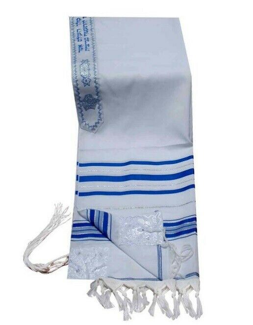 Kosher Tallit Talit Prayer Shawl Blue / Silver Stripes in Size 55.1"X74.8"