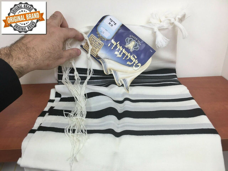 ORIGINAL !  100% Wool Tallit Prayer Shawl Prima A A (Black) Size 47" L X 67" W