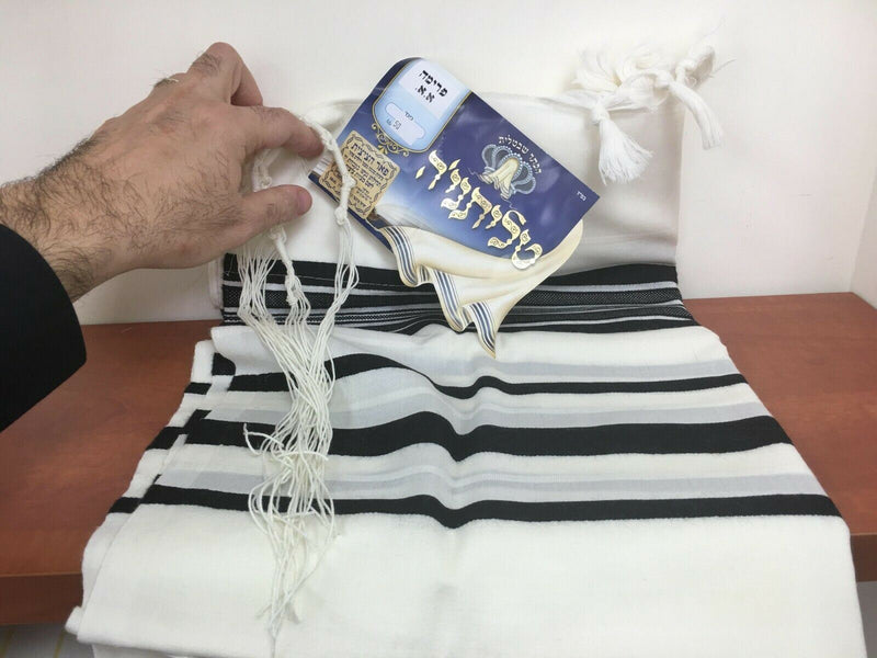 ORIGINAL !  100% Wool Tallit Prayer Shawl Prima A A (Black) Size 47" L X 67" W