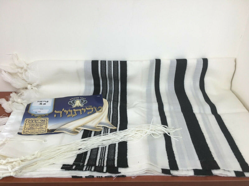 ORIGINAL !  100% Wool Tallit Prayer Shawl Prima A A (Black) Size 47" L X 67" W