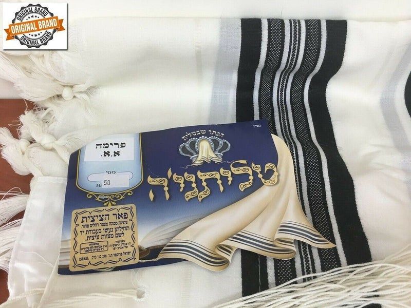 ORIGINAL !  100% Wool Tallit Prayer Shawl Prima A A (Black) Size 47" L X 67" W