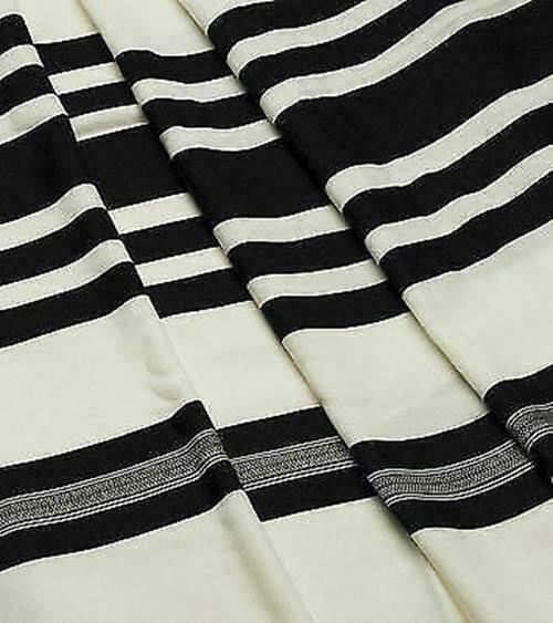 100% Wool Tallit Prayer Shawl Shabbat Black Size 55" L X 71" W