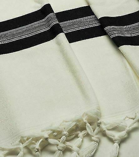 100% Wool Tallit Prayer Shawl Shabbat Black Size 55" L X 71" W