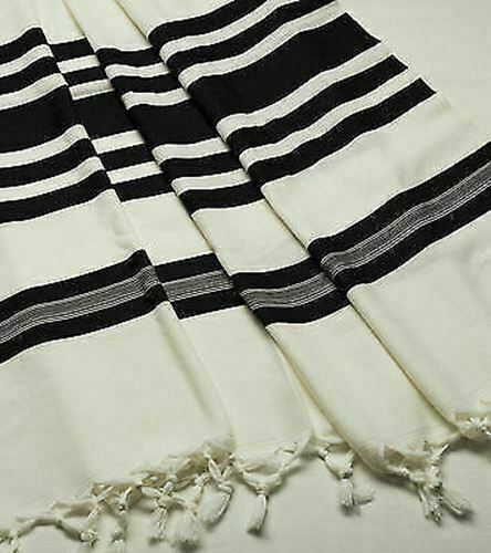 100% Wool Tallit Prayer Shawl Shabbat Black Size 55" L X 71" W