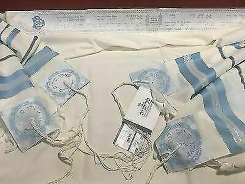 100% Wool Tallit Prayer Shawl in Light blue silver Stripes Size 24" L X 72" W