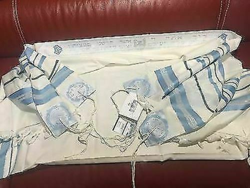 100% Wool Tallit Prayer Shawl in Light blue silver Stripes Size 24" L X 72" W