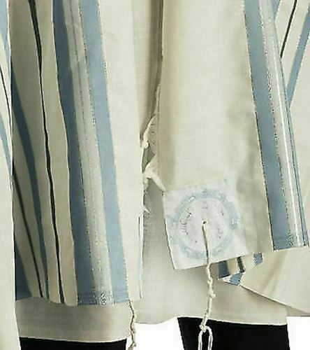 100% Wool Tallit Prayer Shawl in Light blue silver Stripes Size 24" L X 72" W