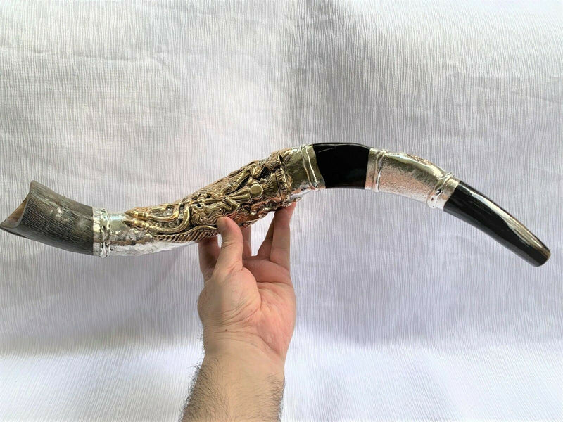 very rare Sterling Silver Yemenite Shofar 23"-24"-Lion of Judah & Menorah