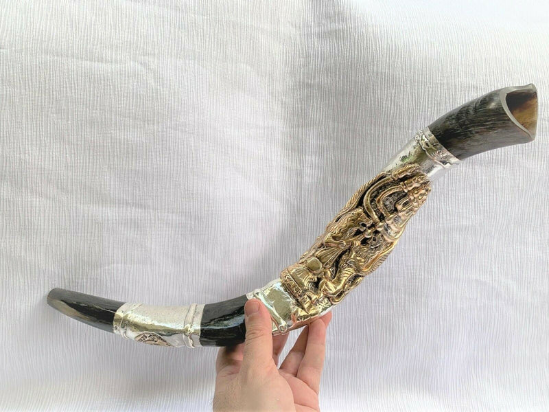 very rare Sterling Silver Yemenite Shofar 23"-24"-Lion of Judah & Menorah