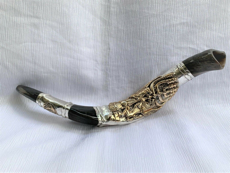 very rare Sterling Silver Yemenite Shofar 23"-24"-Lion of Judah & Menorah