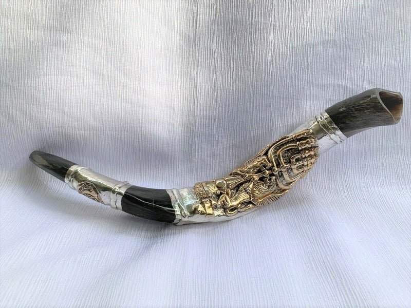 very rare Sterling Silver Yemenite Shofar 23"-24"-Lion of Judah & Menorah