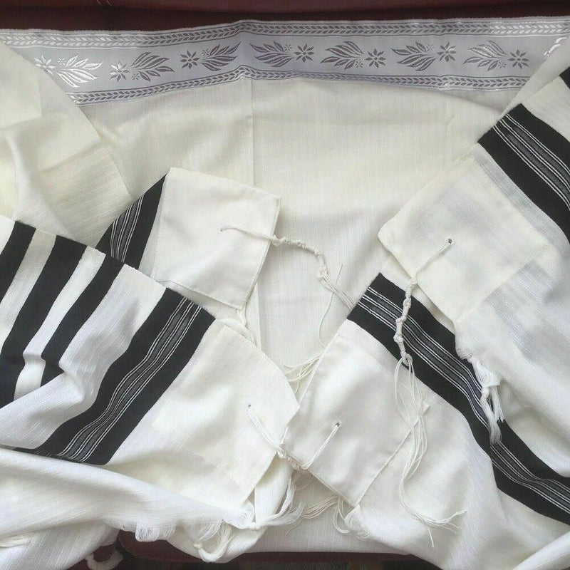 New 100% Wool Tallit Prayer Shawl Meron Black Size 55" L X 71"W Kosher Talitania