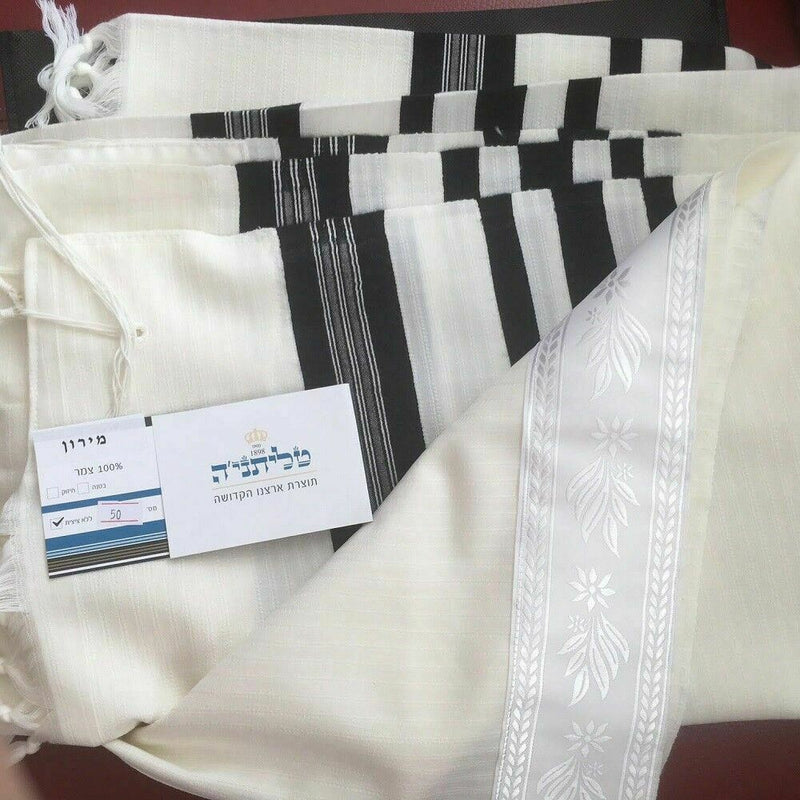 New 100% Wool Tallit Prayer Shawl Meron Black Size 47"L X 67" W Kosher Talitania