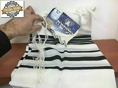 100% Wool Tallit Prayer Shawl Prima A A (Black) Size 47" L X 67" W