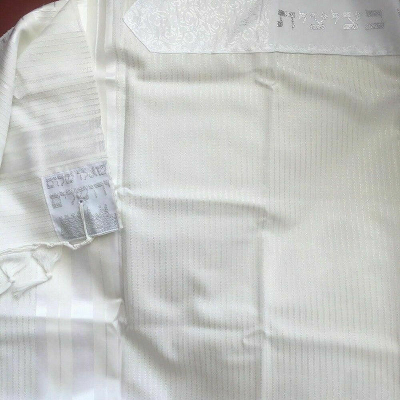 New 100% Wool Tallit Prayer Shawl Tavor White Size 47"L X 67" W Kosher Talitania