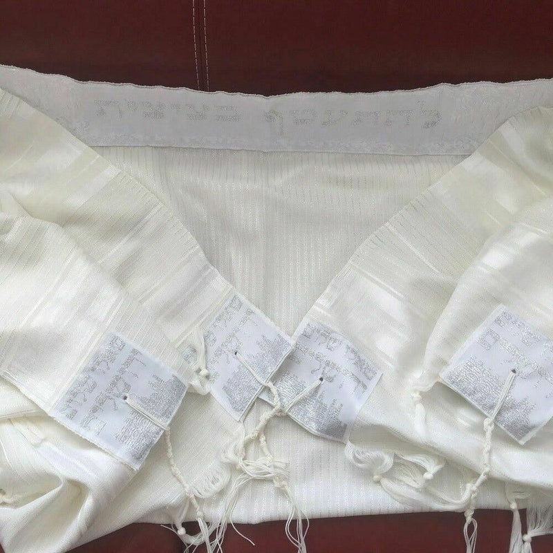 New 100% Wool Tallit Prayer Shawl Tavor White Size 47"L X 67" W Kosher Talitania