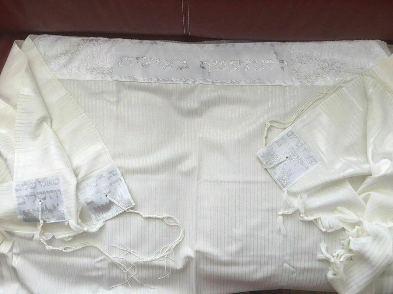 New 100% Wool Tallit Prayer Shawl Tavor White Size 47"L X 67" W Kosher Talitania