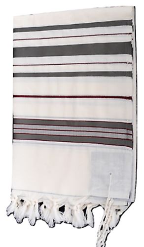 100% Wool Tallit Prayer Shawl in Maroon gray Stripes Size 18" L X 72" W