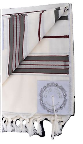 100% Wool Tallit Prayer Shawl in Maroon gray Stripes Size 18" L X 72" W