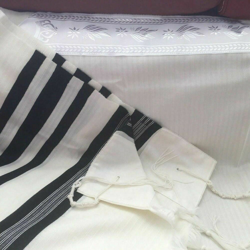 Wool Tallit Prayer Shawl Meron Black Size 47"L X 67" W Kosher Talitania