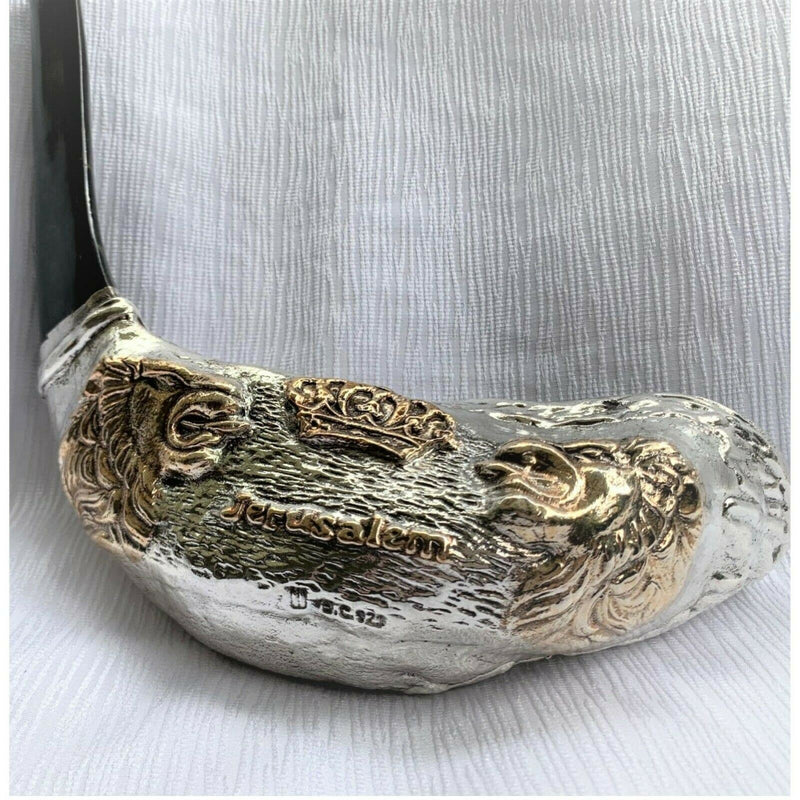 rare Lion of Judah Sterling Silver Ram's Horn Shofar 15"-16" + free Stand