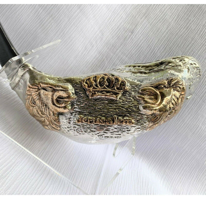 rare Lion of Judah Sterling Silver Ram's Horn Shofar 15"-16" + free Stand