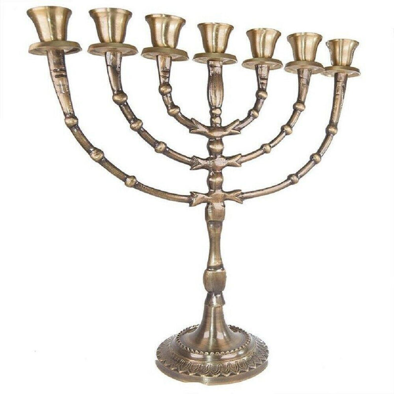 Brass Copper Judaica 10.5 " Antique Finish Menorah Candle Holder Vintage Menorah