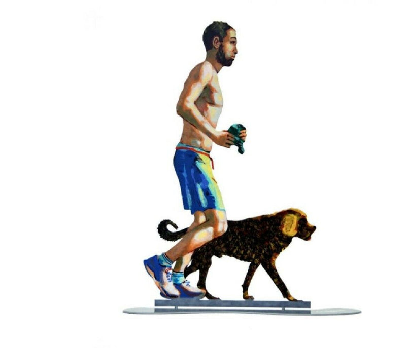 Walking in Tel Aviv Creation By David Gerstein Modern Pop Art Jogger with Dog