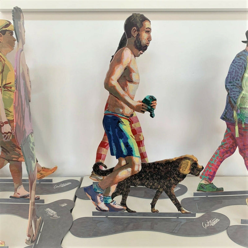 Walking in Tel Aviv Creation By David Gerstein Modern Pop Art Jogger with Dog