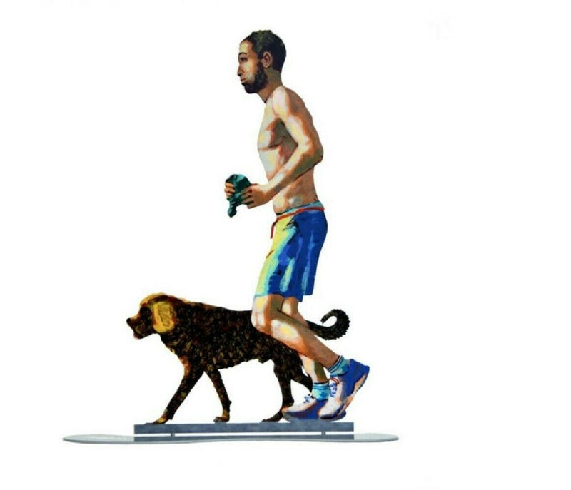 Walking in Tel Aviv Creation By David Gerstein Modern Pop Art Jogger with Dog