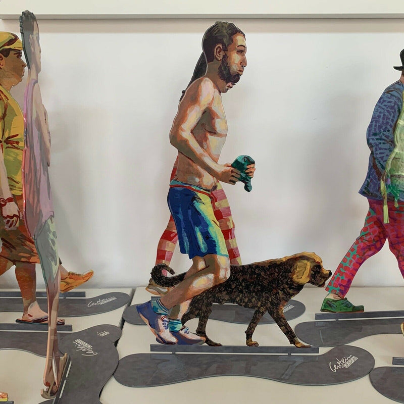 Walking in Tel Aviv Creation By David Gerstein Modern Pop Art Jogger with Dog