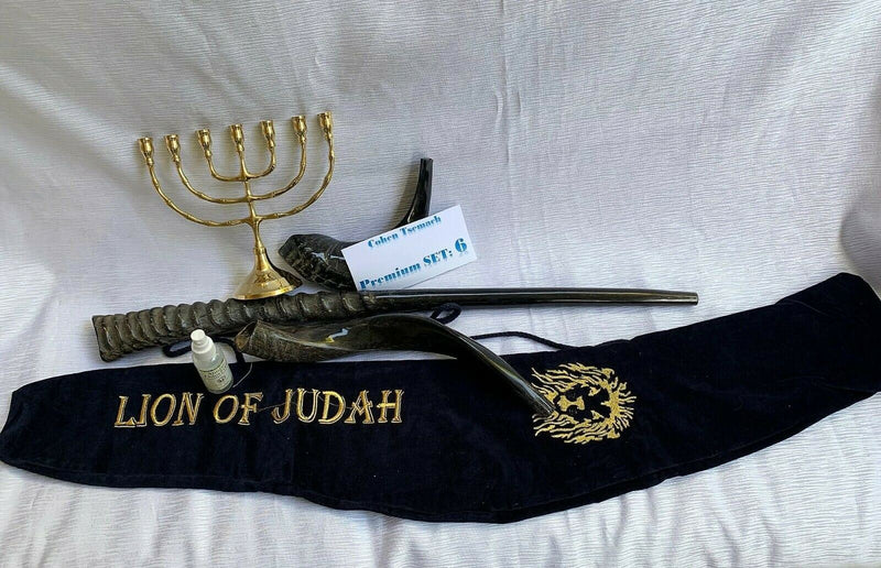 Amaizing Set Shofar ,Oryx ,Ram Horn,Kudu,Classic 8" Menorah ,Carrying Bag+Spray