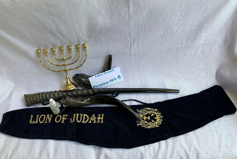 Amaizing Set Shofar ,Oryx ,Ram Horn,Kudu,Classic 8" Menorah ,Carrying Bag+Spray