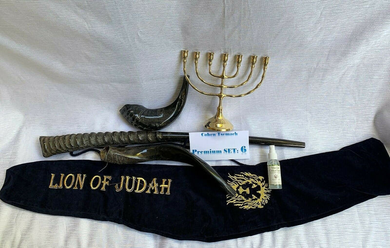 Amaizing Set Shofar ,Oryx ,Ram Horn,Kudu,Classic 8" Menorah ,Carrying Bag+Spray