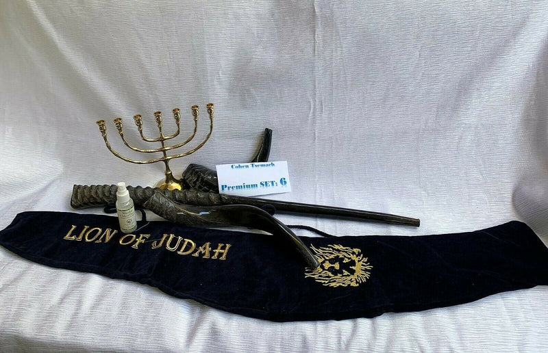 Amaizing Set Shofar ,Oryx ,Ram Horn,Kudu,Classic 8" Menorah ,Carrying Bag+Spray