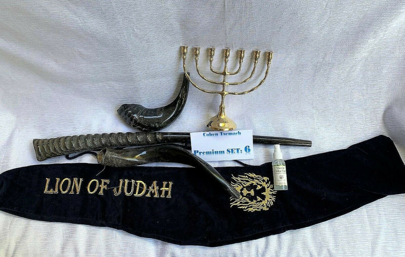 Amaizing Set Shofar ,Oryx ,Ram Horn,Kudu,Classic 8" Menorah ,Carrying Bag+Spray