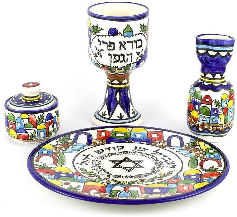 Amaizing Armenian Ceramic Havdalah Set Jerusalem Design for Shabbat Judaica Gift