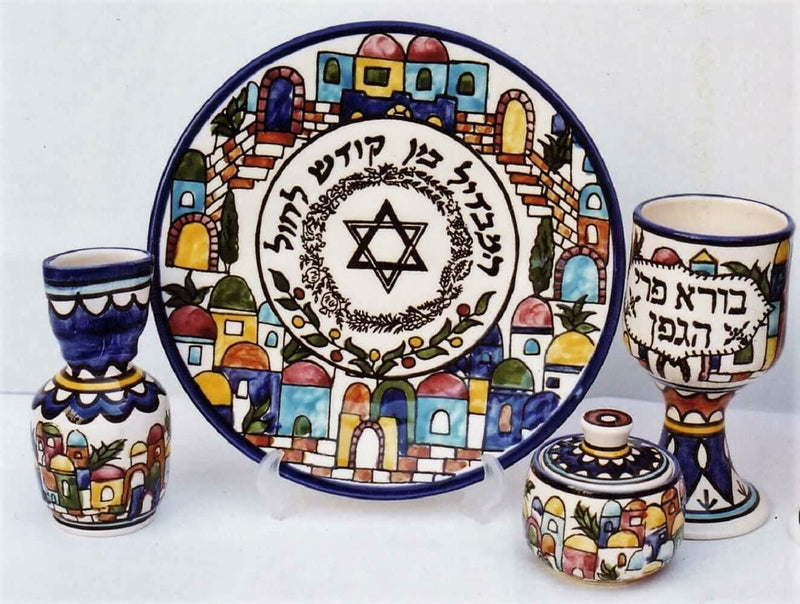 Amaizing Armenian Ceramic Havdalah Set Jerusalem Design for Shabbat Judaica Gift