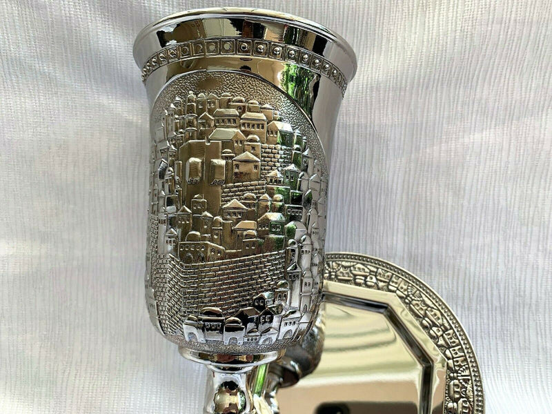 Kiddush Cup For Shabbat With Plate Silver Plated Length/Height 10" XXL NEW