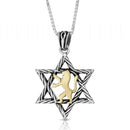 925 Sterling Silver Star of David with 9K Gold Lion of Judah Pendant Choose size