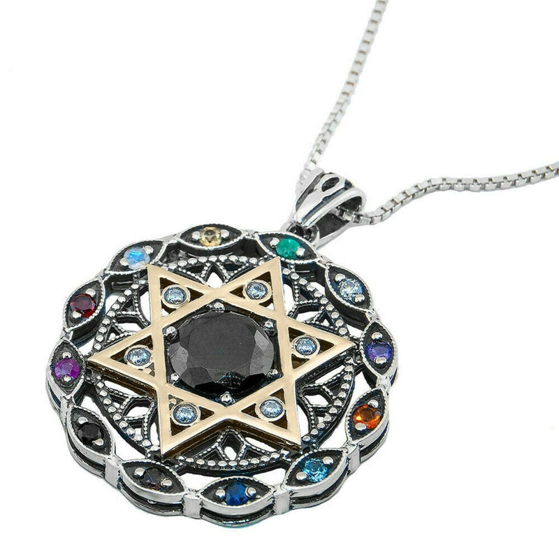 925 Sterling Silver & 9K Gold Star of David "Twelve Tribes" Pendant