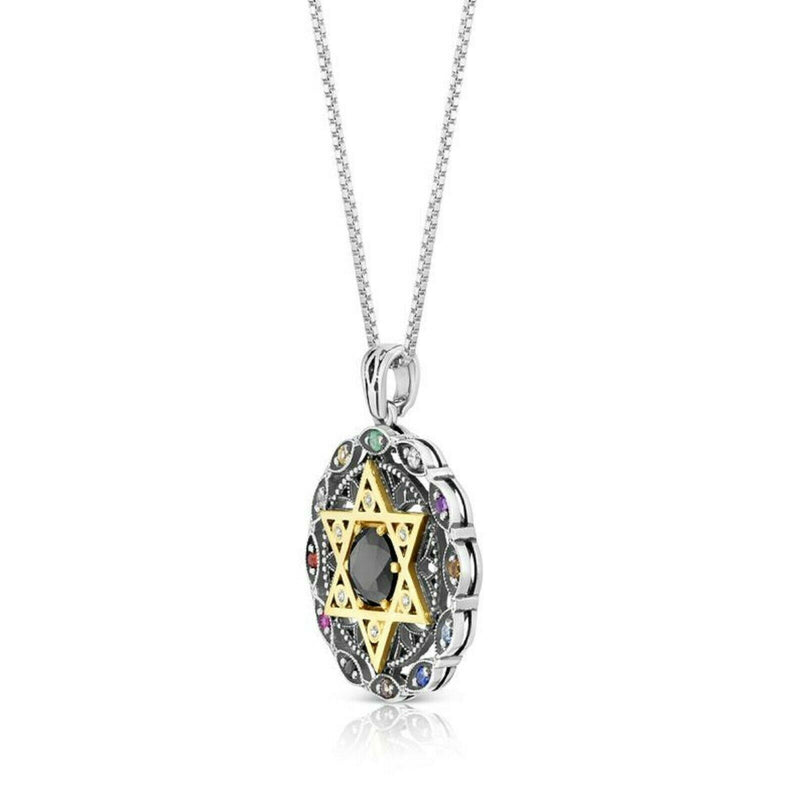 925 Sterling Silver & 9K Gold Star of David "Twelve Tribes" Pendant