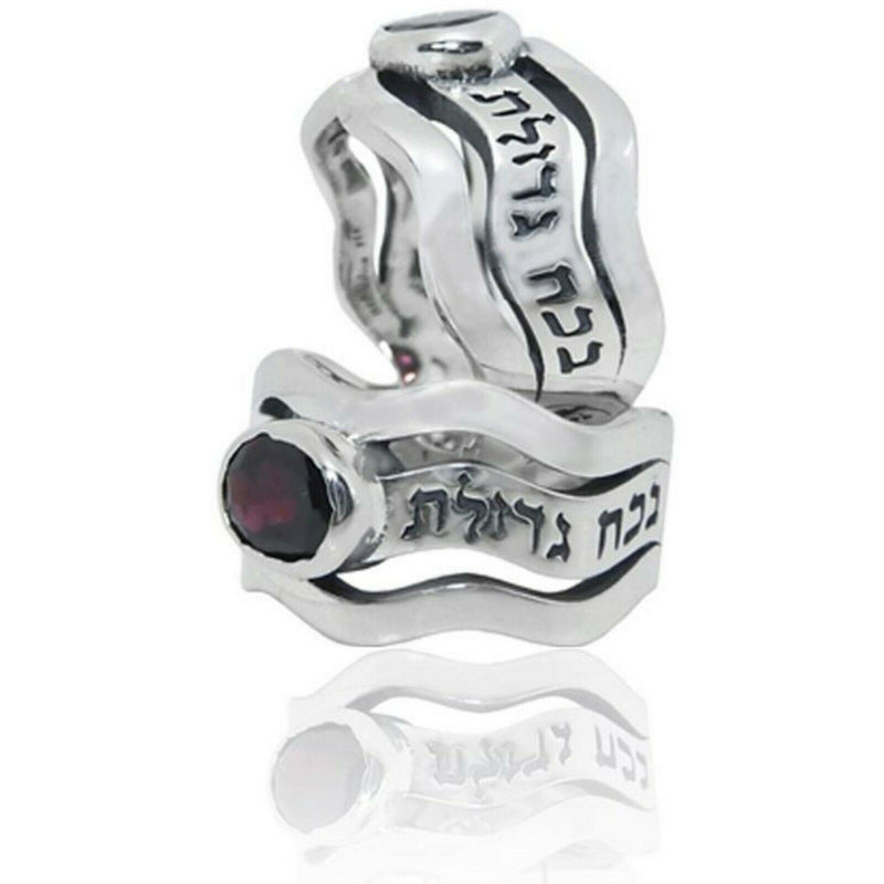 Amaizing Ana Bekoach: Sterling Silver Wavy Ring with Garnet made in israel