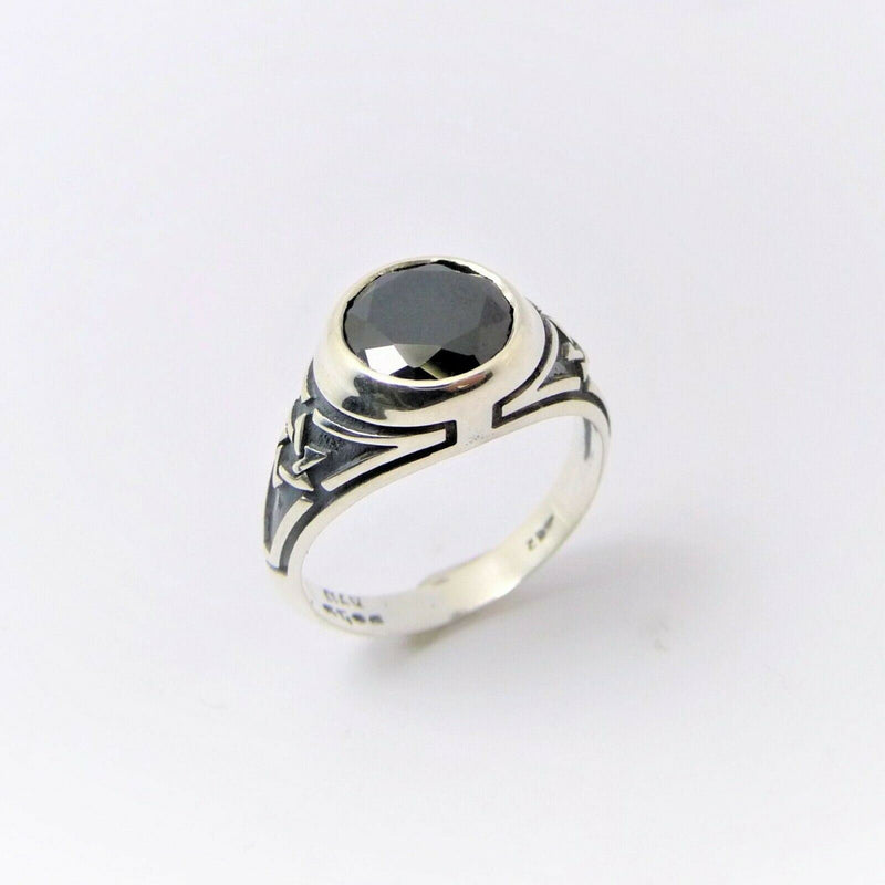 Sterling Silver and Onyx Men's Star of David College Ring - Round Made in israel