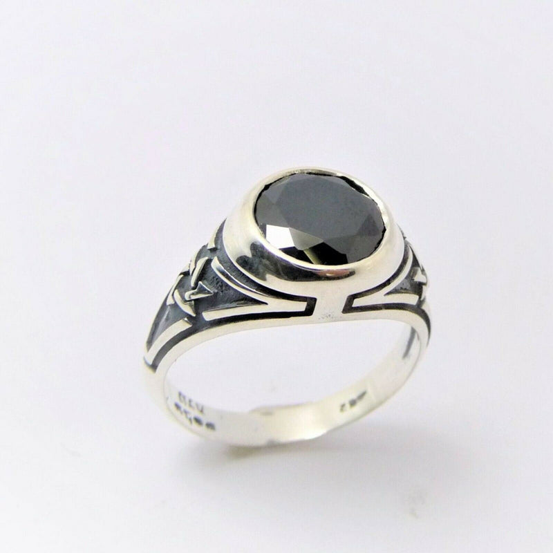 Sterling Silver and Onyx Men's Star of David College Ring - Round Made in israel