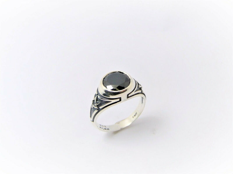 Sterling Silver and Onyx Men's Star of David College Ring - Round Made in israel