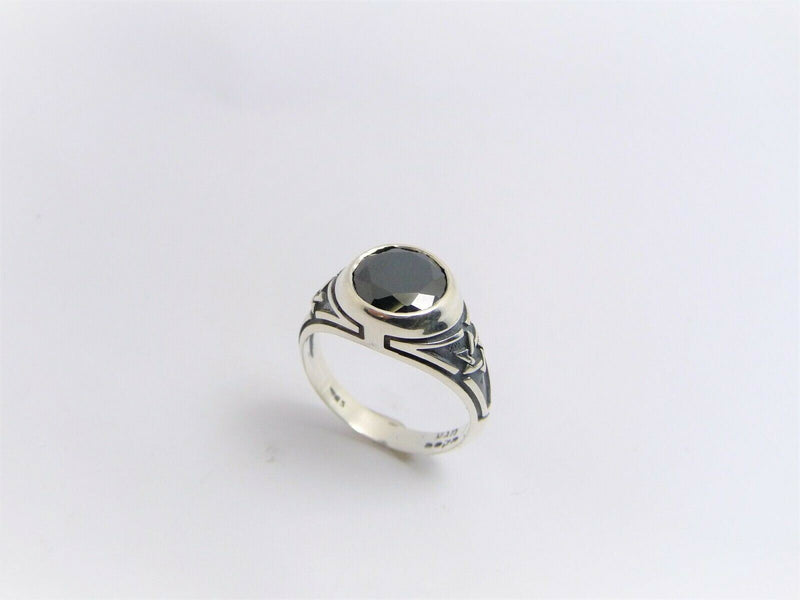 Sterling Silver and Onyx Men's Star of David College Ring - Round Made in israel